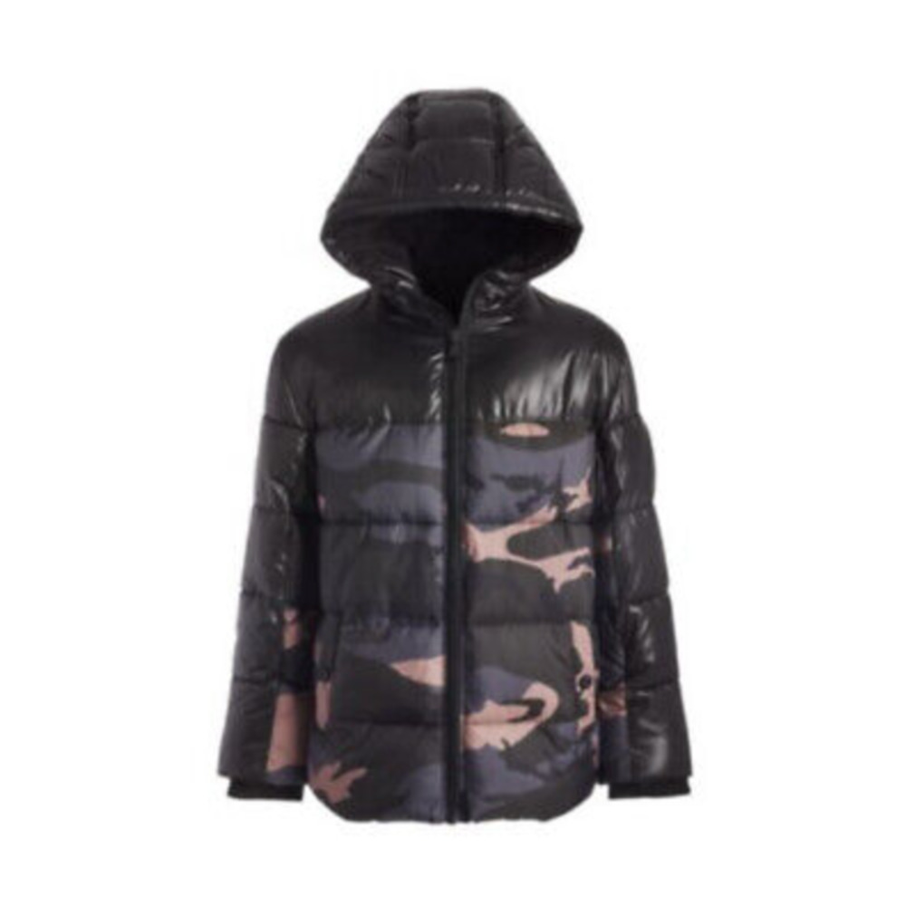 Michael Kors Black and Tan Hooded Camo Puffer Coat • Size 5/6 🗣